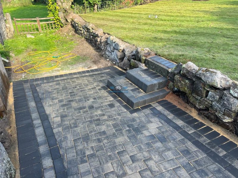 Rhino pave slate grey paved driveway and pathway with new turf lawn and steps in holywell flintshire 11.jpeg